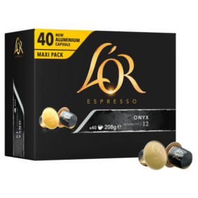 40 Capsule in Alluminio Caffè L'OR Miscela Onyx per Macchine Nespresso 